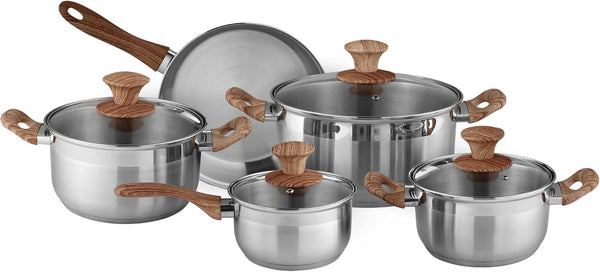 DELCASA |  9Pc Stainless steel Cookware Set Induction 24 cm casserole with Lid | DC3581