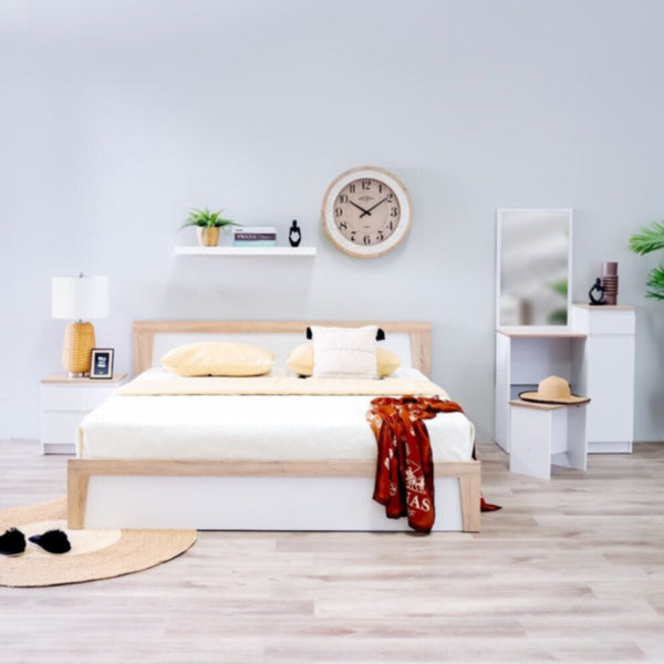 DANUBE | Martina 180x200 King Bed Set + Dresser and Stool - White/Sonoma Oak | 810100100392