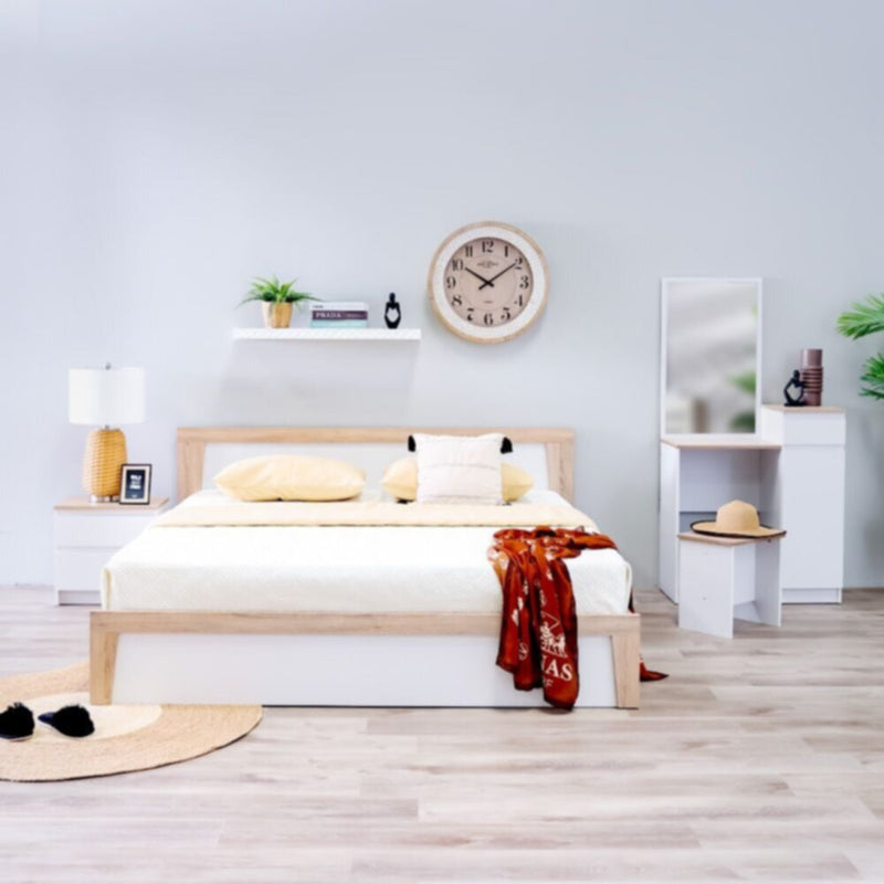 DANUBE | Martina 180x200 King Bed Set + Dresser and Stool - White/Sonoma Oak | 810100100392