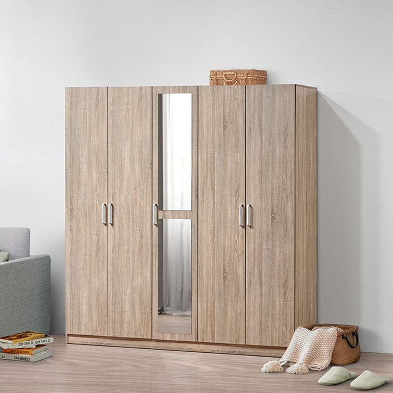 DANUBE | Supreme 5-Door Wardrobe with Mirror-French Sonoma | 810100700654