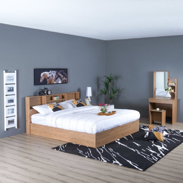 DANUBE | Gamorah 180X200 King Bed Set + Dresser and Stool - Oak | 810101700666
