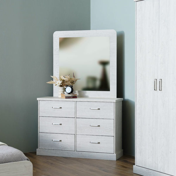 DANUBE | Zirco 6 Drawer Dresser with Mirror White Oak | 810101800162