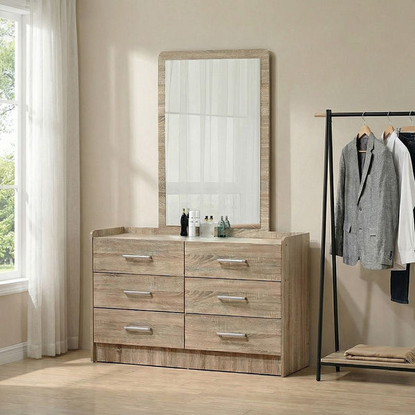 DANUBE | Supreme 6 Drawer Master Dresser with Mirror French Sonoma Oak | 810101800389
