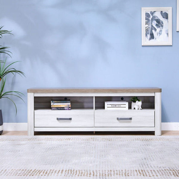 DANUBE | Olivos Low TV Unit for TVs up to 75 Inches with Storage Ash Grey Oak | 810300300246