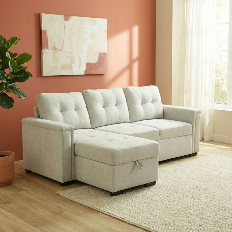 DANUBE | Ramiro Reversible Corner Fabric Sofa Bed Light Grey | 810302700104