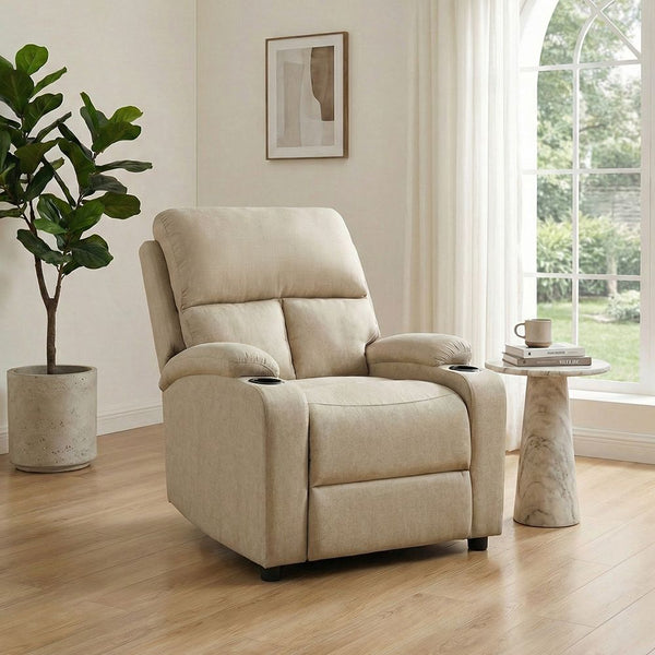 DANUBE | Mystic 1 Seater Fabric Pushback Recliner with Cup Holder | Khaki