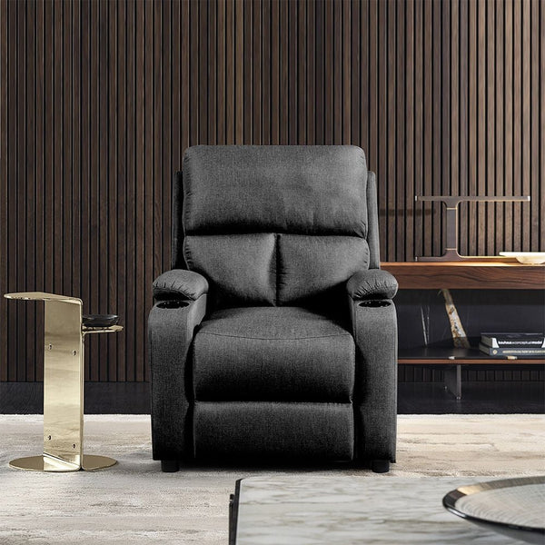 DANUBE | Mystic 1 Seater Fabric Pushback Recliner with Cup Holder Grey  | 810302800459