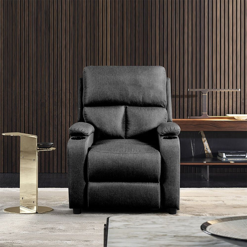 DANUBE | Mystic 1 Seater Fabric Pushback Recliner with Cup Holder Grey  | 810302800459