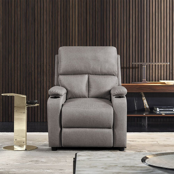 DANUBE | Mystic 1 Seater Fabric Pushback Recliner with Cup Holder Oatmeal | 810302800460