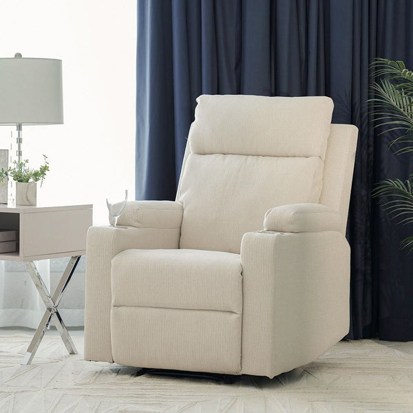 DANUBE | Taylor 1 Seater Fabric Power Recliner with Massage Options & Cup Holder Cream | 810302800515