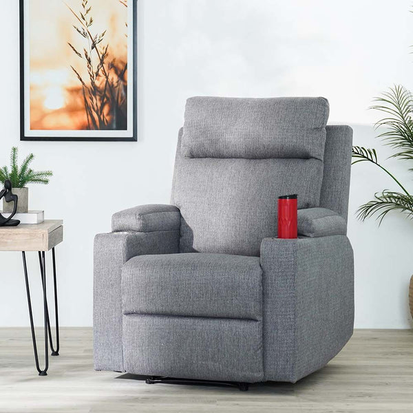 DANUBE | Taylor 1 Seater Fabric Power Recliner with Massage Options & Cup Holder Grey | 810302800516