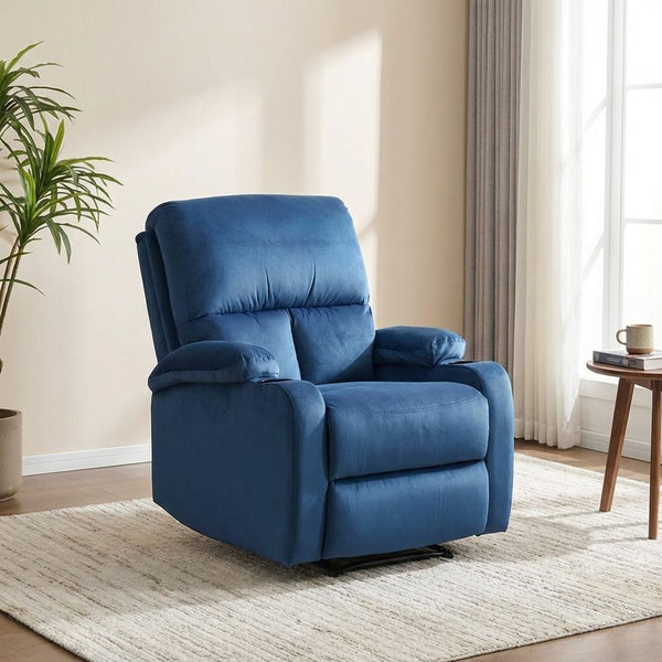 DANUBE | Eliana Fabric Recliner With Cupholder Blue | 810302801658
