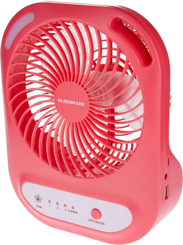 OLSENMARK | 6" Rechargeable Fan LED Light with Long Working Hours and 3 Wind Speed Red/White | OMF1785