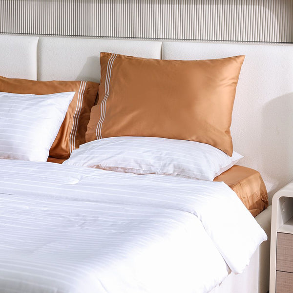 DANUBE | Mystique 6 Pc Stripe King Size BIAB Comforter Set White Golden Brown 240x260 CM | 811500136684