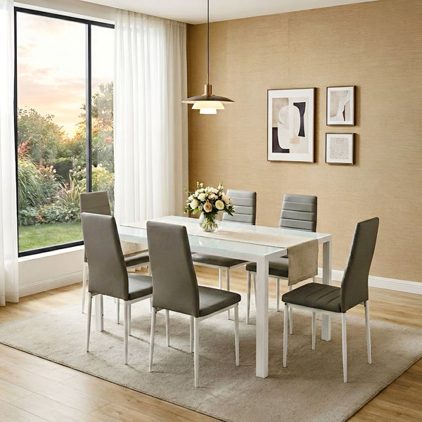 DANUBE | Yattin 1+6 Glass Dining Set White Light Grey | 811600200333