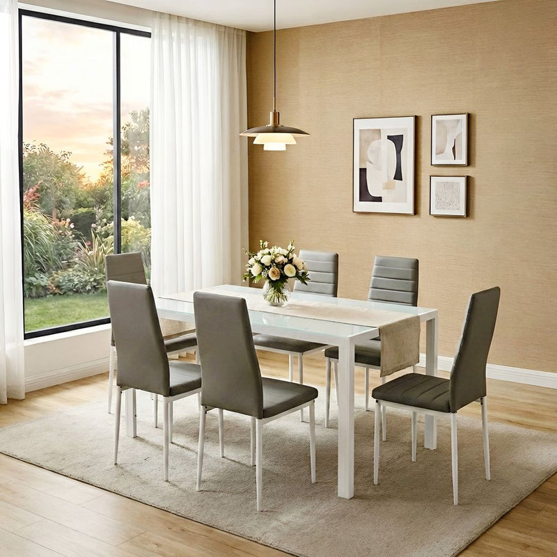 DANUBE | Yattin 1+6 Glass Dining Set White Light Grey | 811600200333