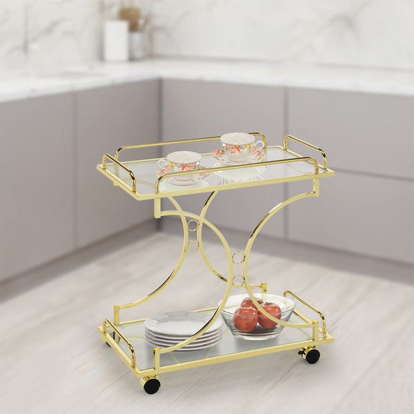 DANUBE | Phoebe Serving Trolley Clear Glass Brass | 811601100042