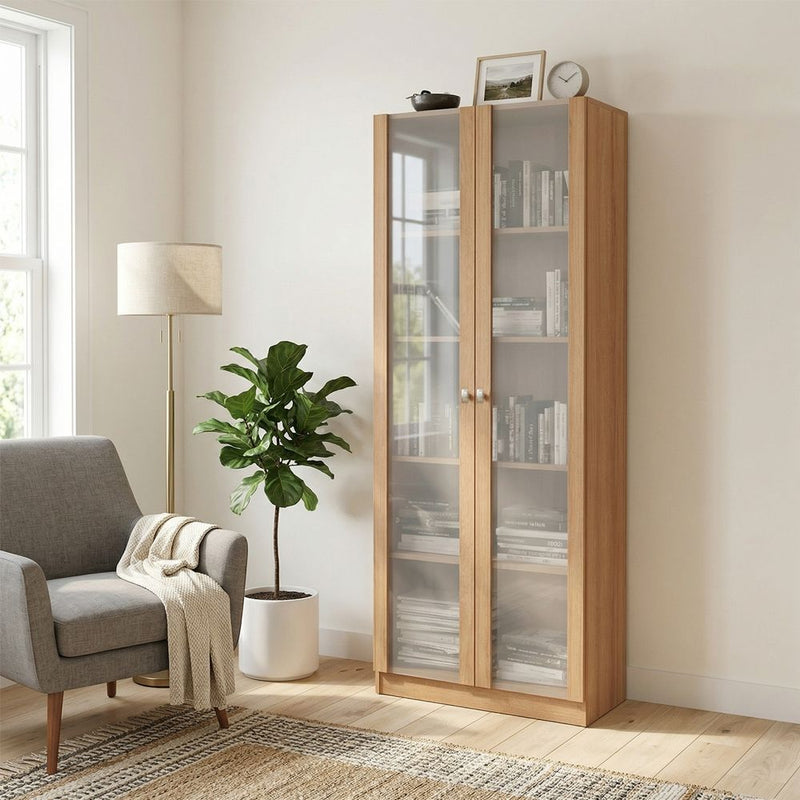 DANUBE | Kinsey Tall Office Cabinet With 2 Glass Doors Brown | 811900900017