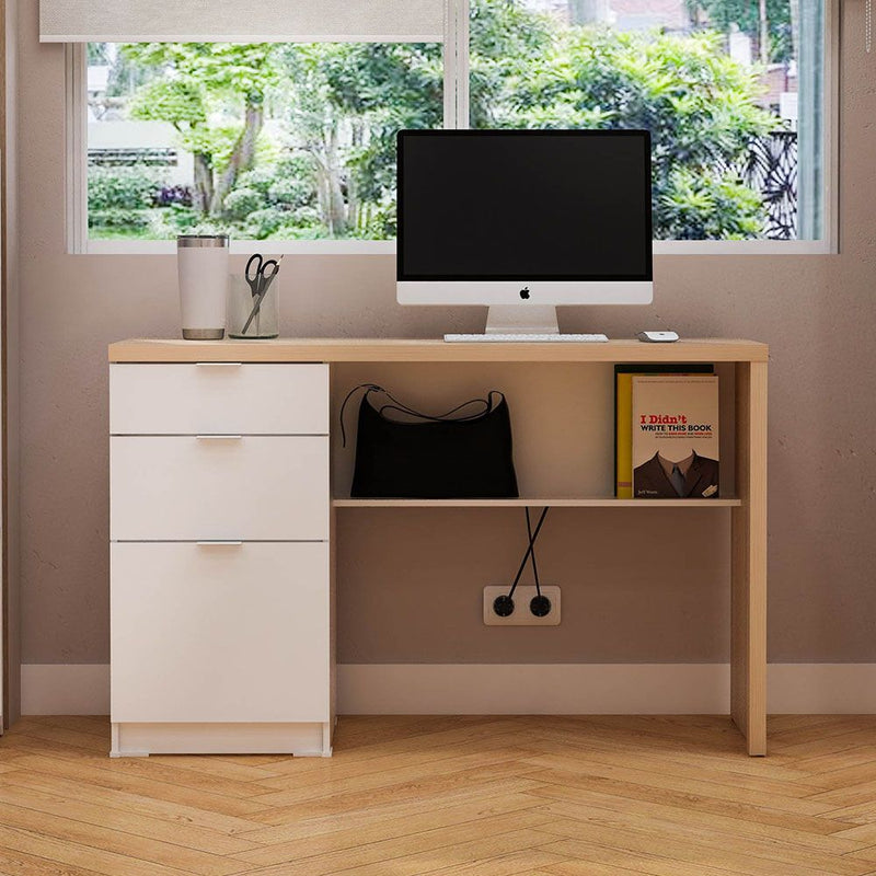 DANUBE | Barbados Office Desk with 2 Drawers & 1 Door Shelf White Oak | 811900900084