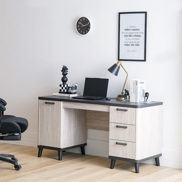 DANUBE | Kirwin Study Desk with 3 Drawers and 1 Door Storage Grey Oak Black | 811900900088