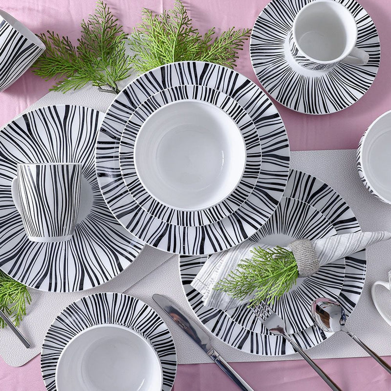DANUBE | Apollo 16-Pc Porcelain Dinner Set - Black/White - Serves 4 | 812000406062
