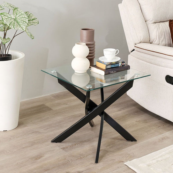 DANUBE | Leonardo End Table Glass Powder Coated Black | 812700100156