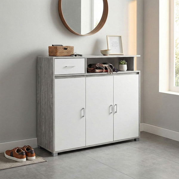 DANUBE | Beak 3 Door & 1 Drawer Shoe Cabinet For 20 Pairs Grey Oak White | 813200100019