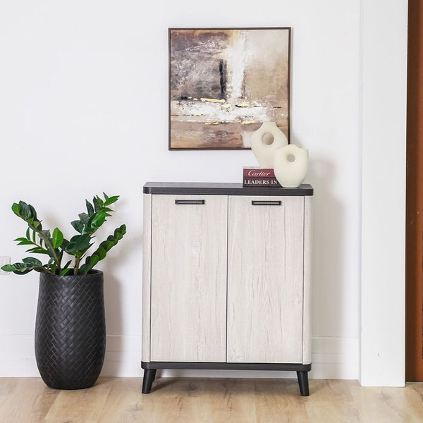 DANUBE | Kirwin 2 Door 14 Pair Shoe Cabinet Grey Oak Black | 813200100127