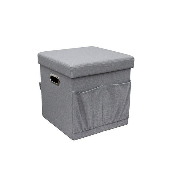 DANUBE | Polly 38X38X38 Faux Linen Folding Storage Ottoman Light Grey | 813200400044