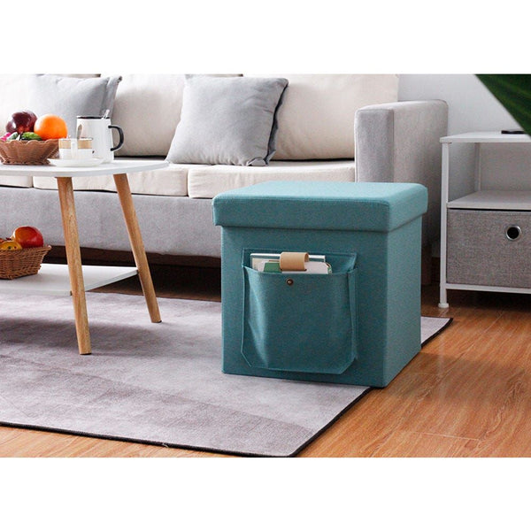 DANUBE | Yankee 38X38X38 Faux Linen Folding Storage Ottoman Powder Blue | 813200400045
