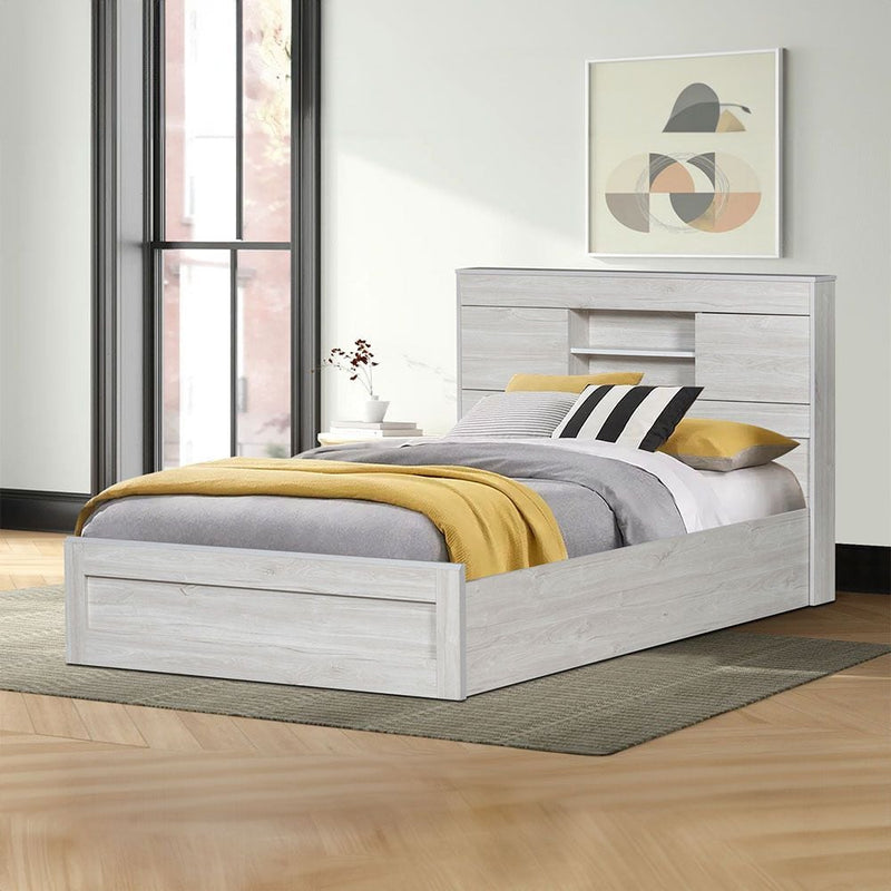 DANUBE | Tisley 120x200 Single Bed with underbed Storage Light Oak White Faux Marble | 813300100076