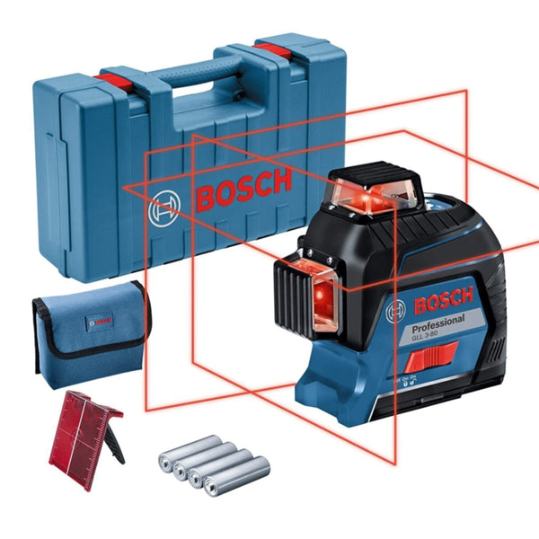 BOSCH | Professional Line Laser with Self Levelling 30m Range 120m Range with receiver, IP 54 (Blue) + BT 150 | GLL 3-80