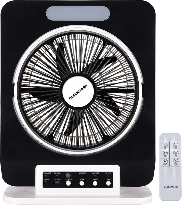OLSENMARK | 12" Rechargeable Fan With Remote - Black | OMF1795