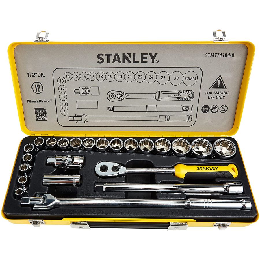 STANLEY | 1/2" Socket Set in Metal Tin 10-32mm 24Pc 6PT | STMT74183-8