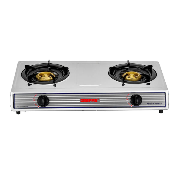 GEEPAS | Stainless Steel Gas Cooker Double Cast Iron Burner Stovetop Silver | GK5605
