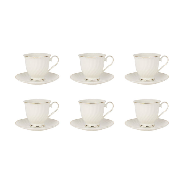 ROYALFORD | Bone China Cup & Saucer Set includes 12 pieces with six 250ml cups & six 6" saucers | RF12112