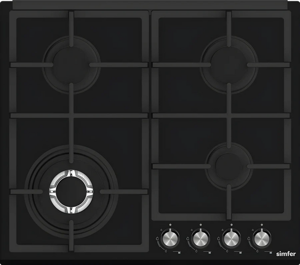 SIMFER | Built-in Gas Hob 4 Gas Burners Black Glass 60cm | SMFBHGTR60