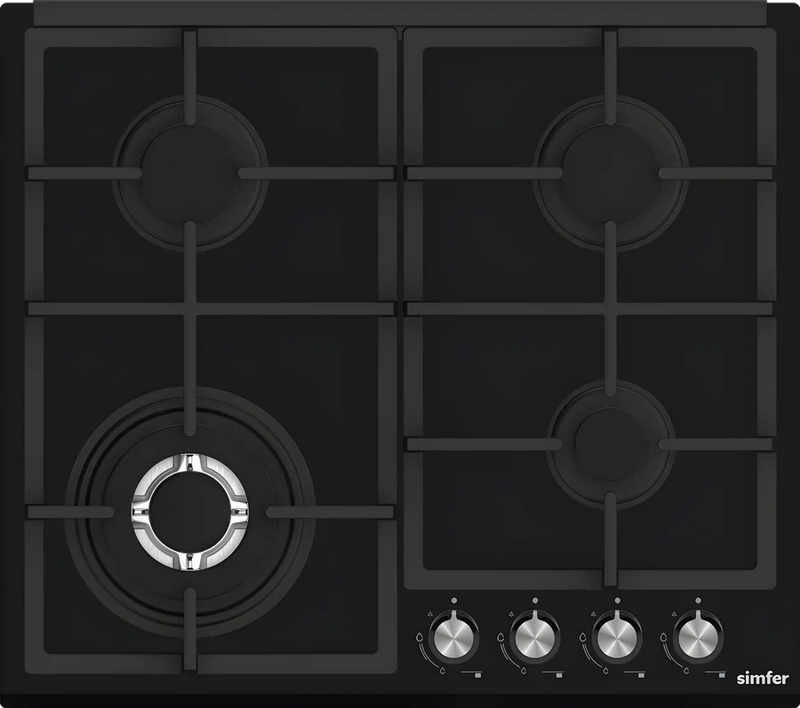SIMFER | Built-in Gas Hob 4 Gas Burners Black Glass 60cm | SMFBHGTR60