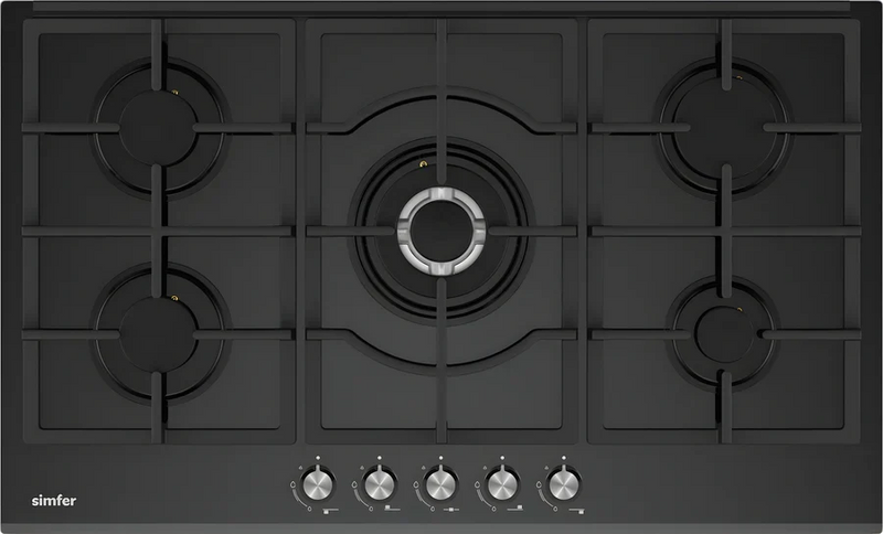 SIMFER | Built-in Gas Hob 90cm 5 Gas burners Black Glass | SMFBHGTR90