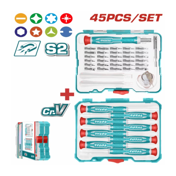 TOTAL | 45 Pcs Precision Screwdriver And Bits Set | TACSD30456