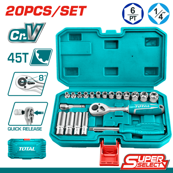 TOTAL | 20 Pcs 1/4 Socket Set | THT141201