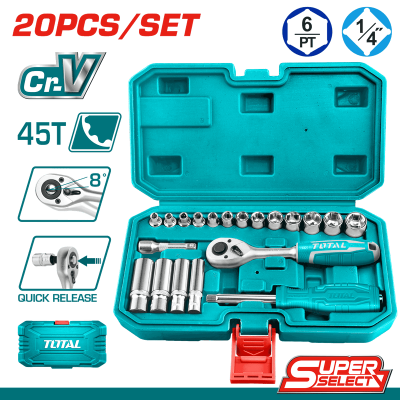 TOTAL | 20 Pcs 1/4 Socket Set | THT141201