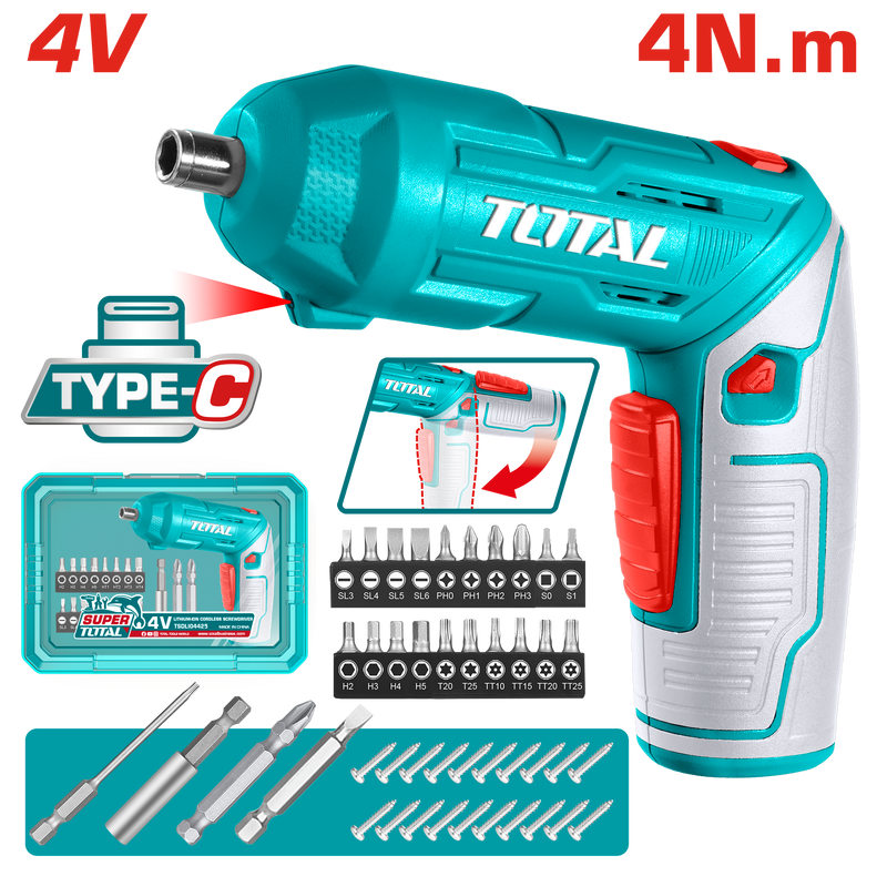 TOTAL | 4Nm Li-ion Cordless Screwdriver | TSDLI04425
