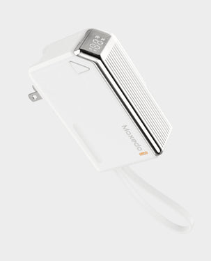 MOXEDO |  Porta-Go 5000 mAh 22.5W Power Bank with Foldable Interchangeable AC Plug USB-C Cable 2 Travel Adapters White | MX-PB016