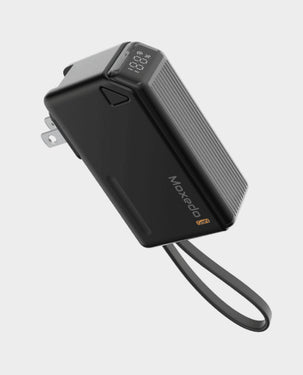 MOXEDO | Porta-Go 5000 mAh 22.5W Power Bank with Foldable Interchangeable AC Plug USB-C Cable 2 Travel Adapters Black | MX-PB015