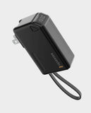 MOXEDO | Porta-Go 5000 mAh 22.5W Power Bank with Foldable Interchangeable AC Plug USB-C Cable 2 Travel Adapters Black | MX-PB015