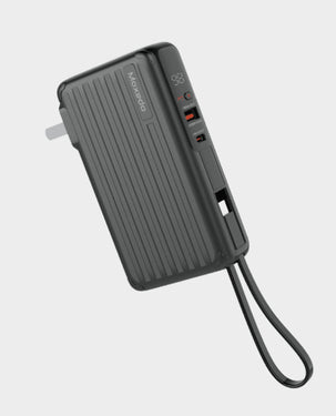 MOXEDO | Porta Go 10000 mAh 22.5W Power Bank with Foldable Interchangeable AC Plug USB-C Cable 2 Travel Adapters Black | MX-PB013