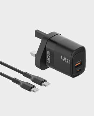 MOXEDO | Lite 20W GaN Charger with USB-C Cable Fast Charging USB-C- USB-A Port | ML-C012-C – Black