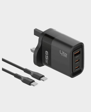 MOXEDO | Lite 65W GaN Charger with USB-C Cable Fast Charging Dual USB-C/USB-A Port Black | ML-C013-C