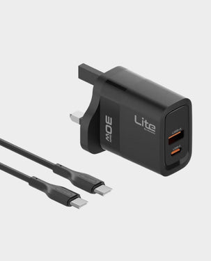 MOXEDO | Lite 30W GaN Charger with USB-C Cable Fast Charging USB-C USB-A Port Black | ML-C011-C